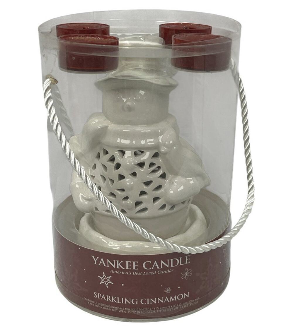 Yankee Candle Sparkling Cinnamon Snowman Ceramic Candle Holder NIB Holiday Decor